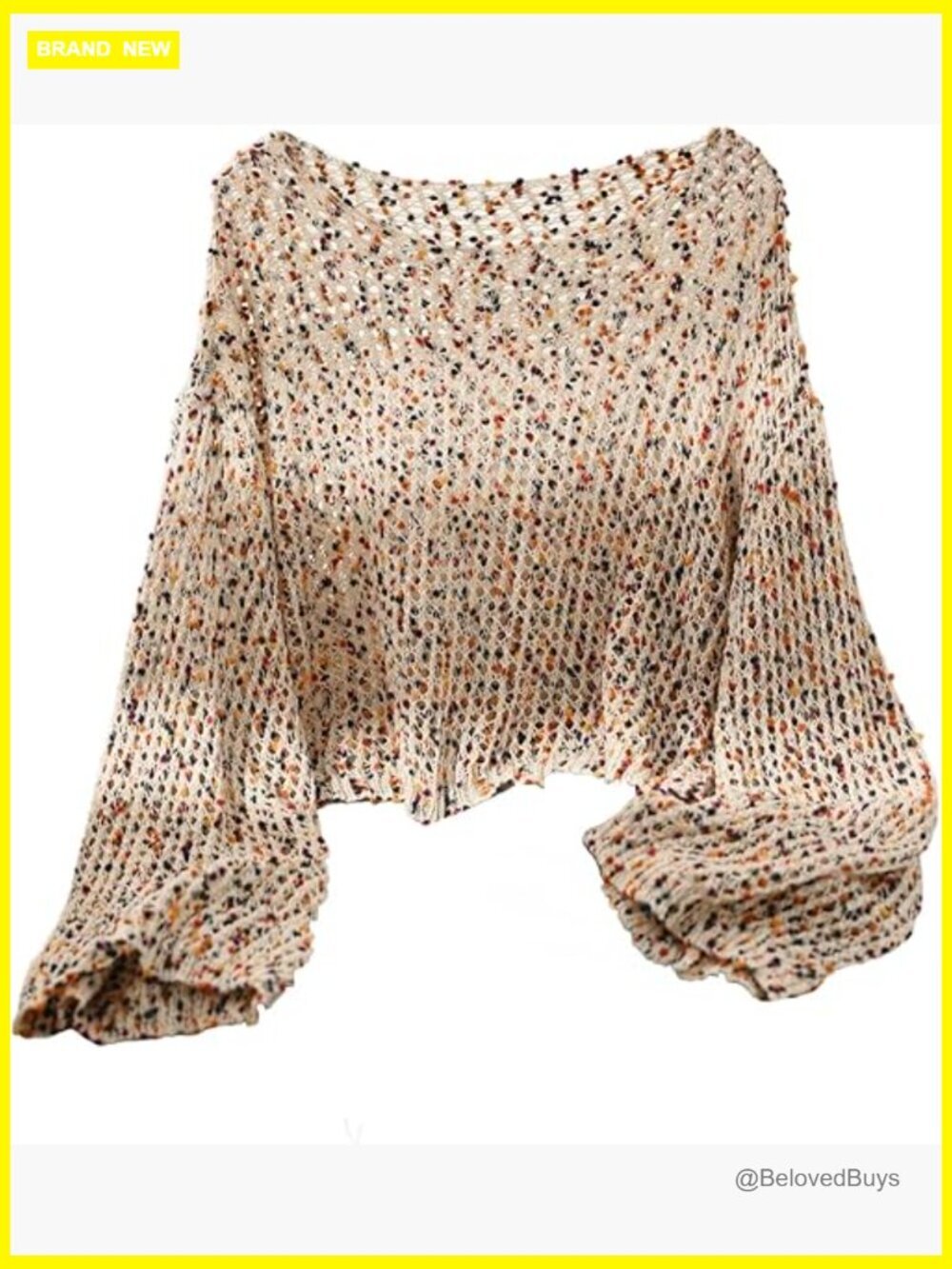 Plus Size Boho Crochet Crop Sweater Bell Sleeve Boat Neck Pullover